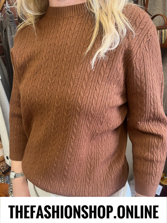 Lois tan cable knit fine jumper 10-16