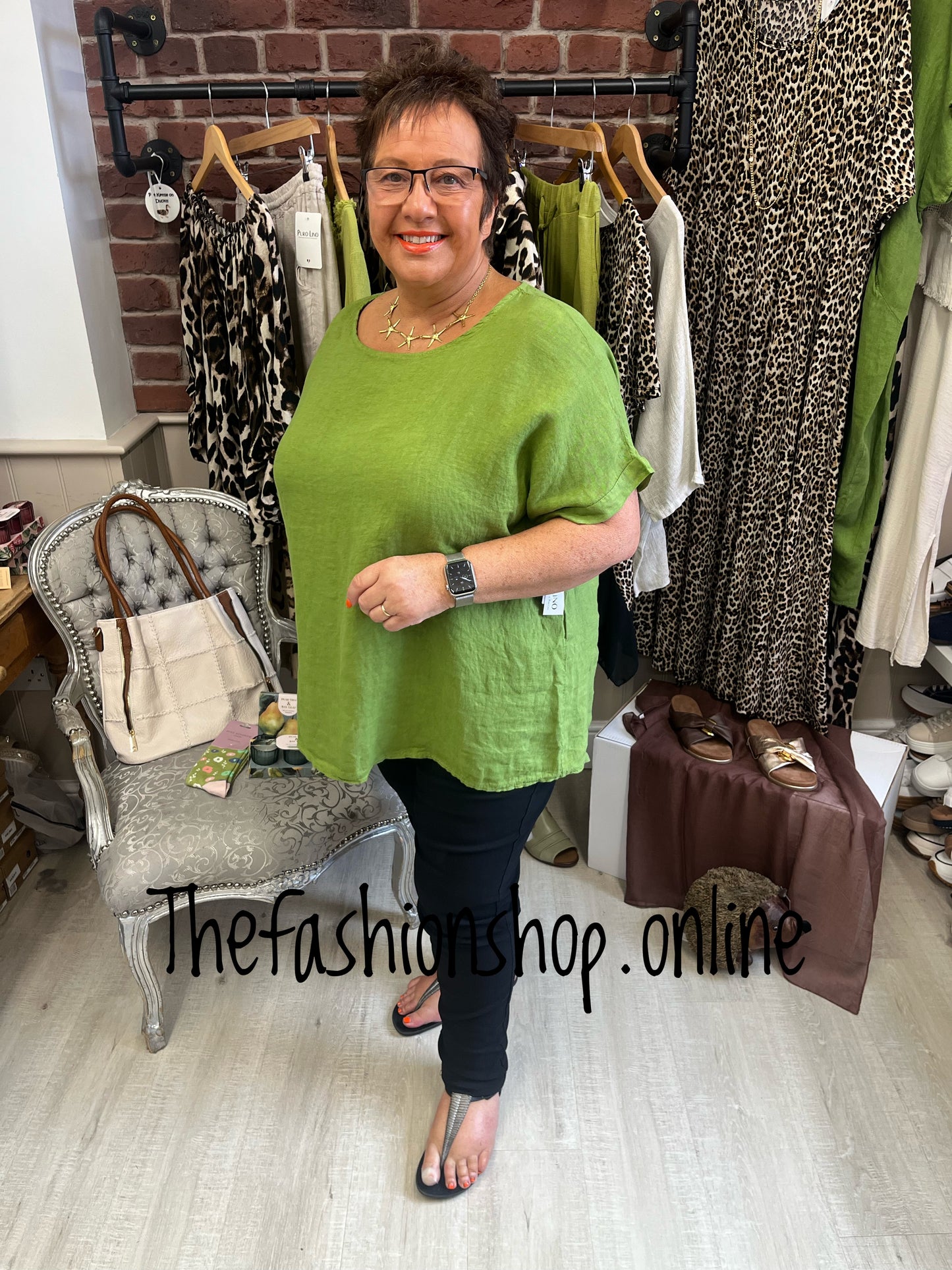 Kali olive keyhole linen top 16-22