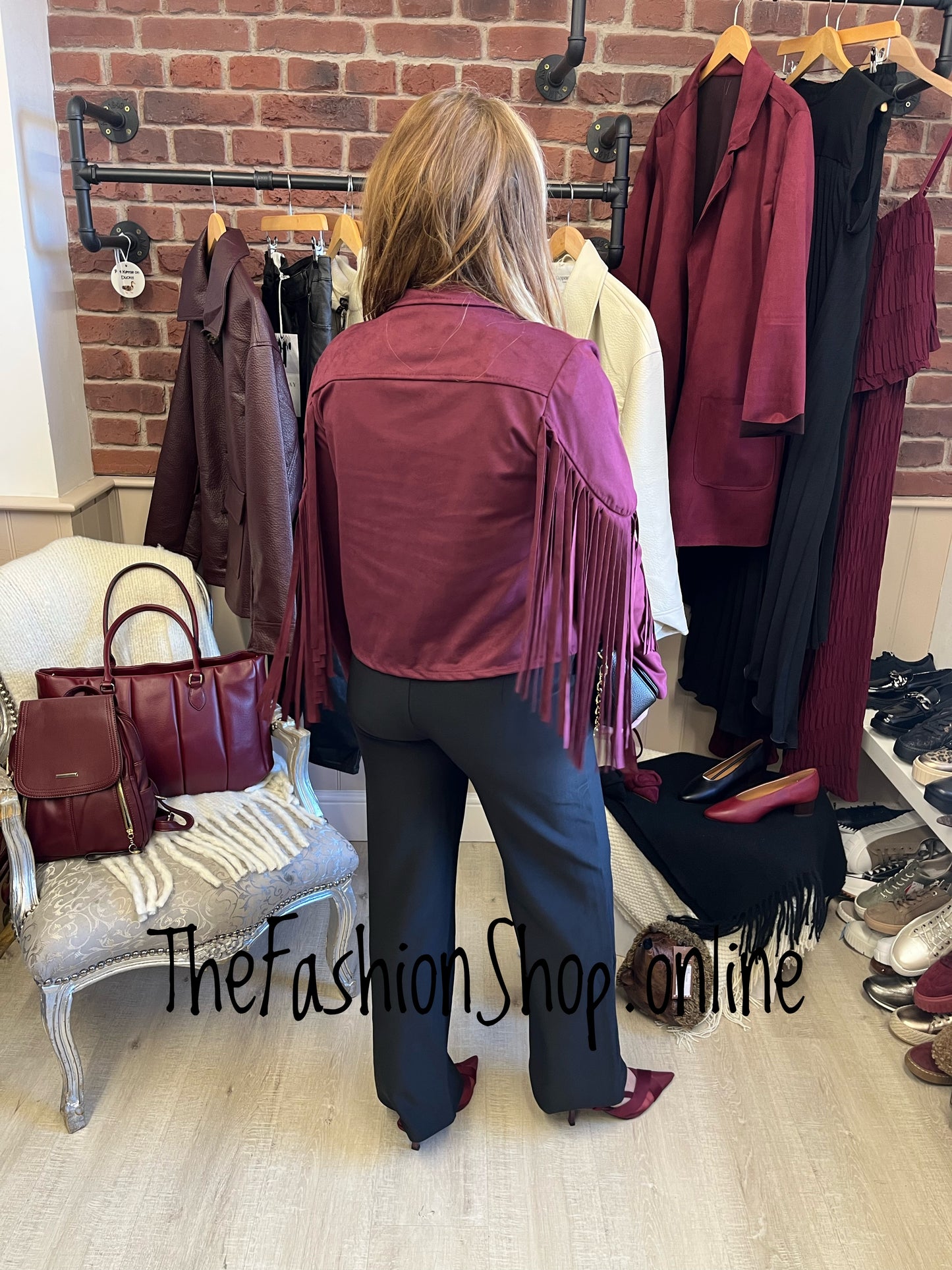 Misty wine faux suede tassel jacket 8-12