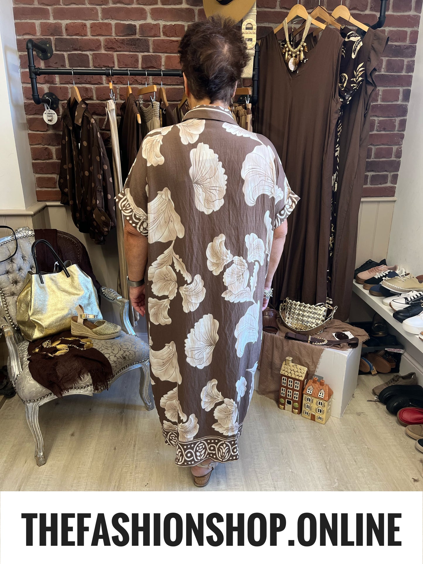 Hannah brown floral linen mix dress 14-22