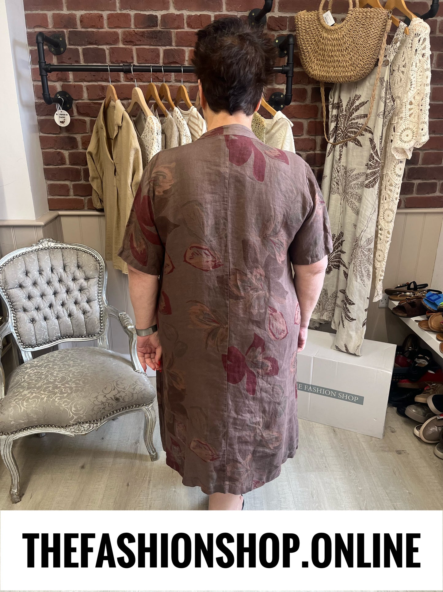 Wilma brown floral linen dress 12-18