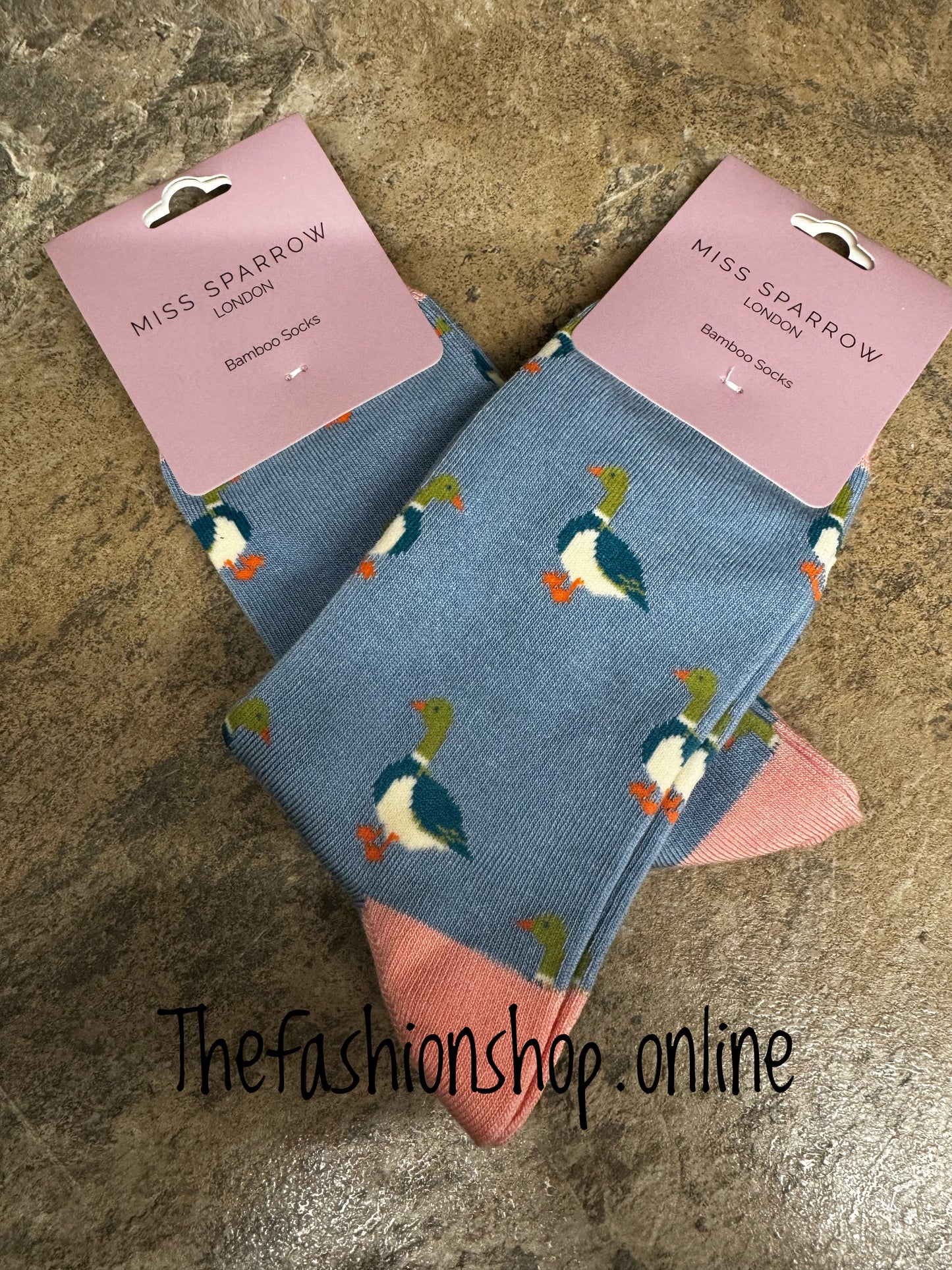 Miss Sparrow Blue Mallards Bamboo socks 3-7