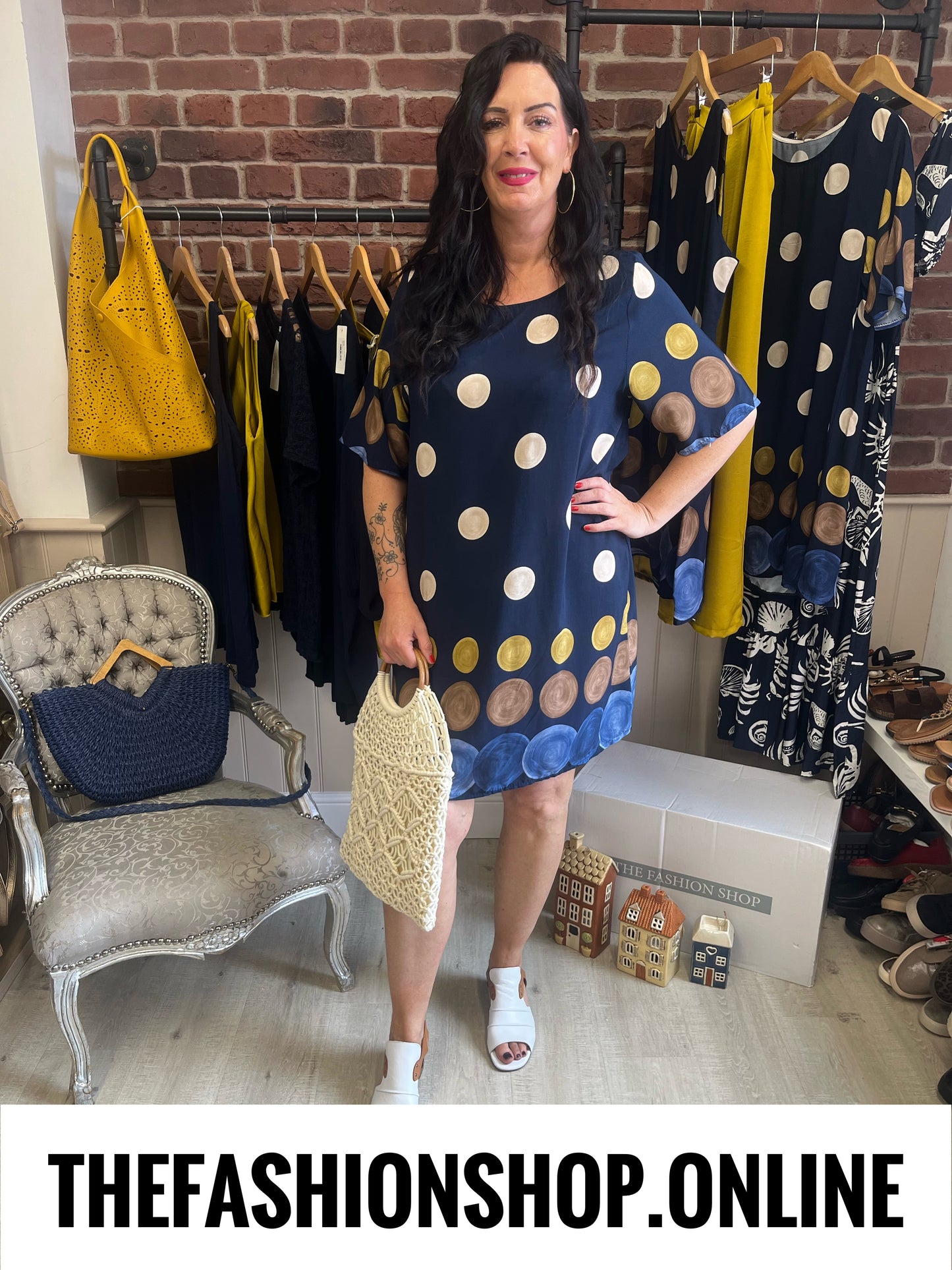 Stella navy spot tunic dress 12-16