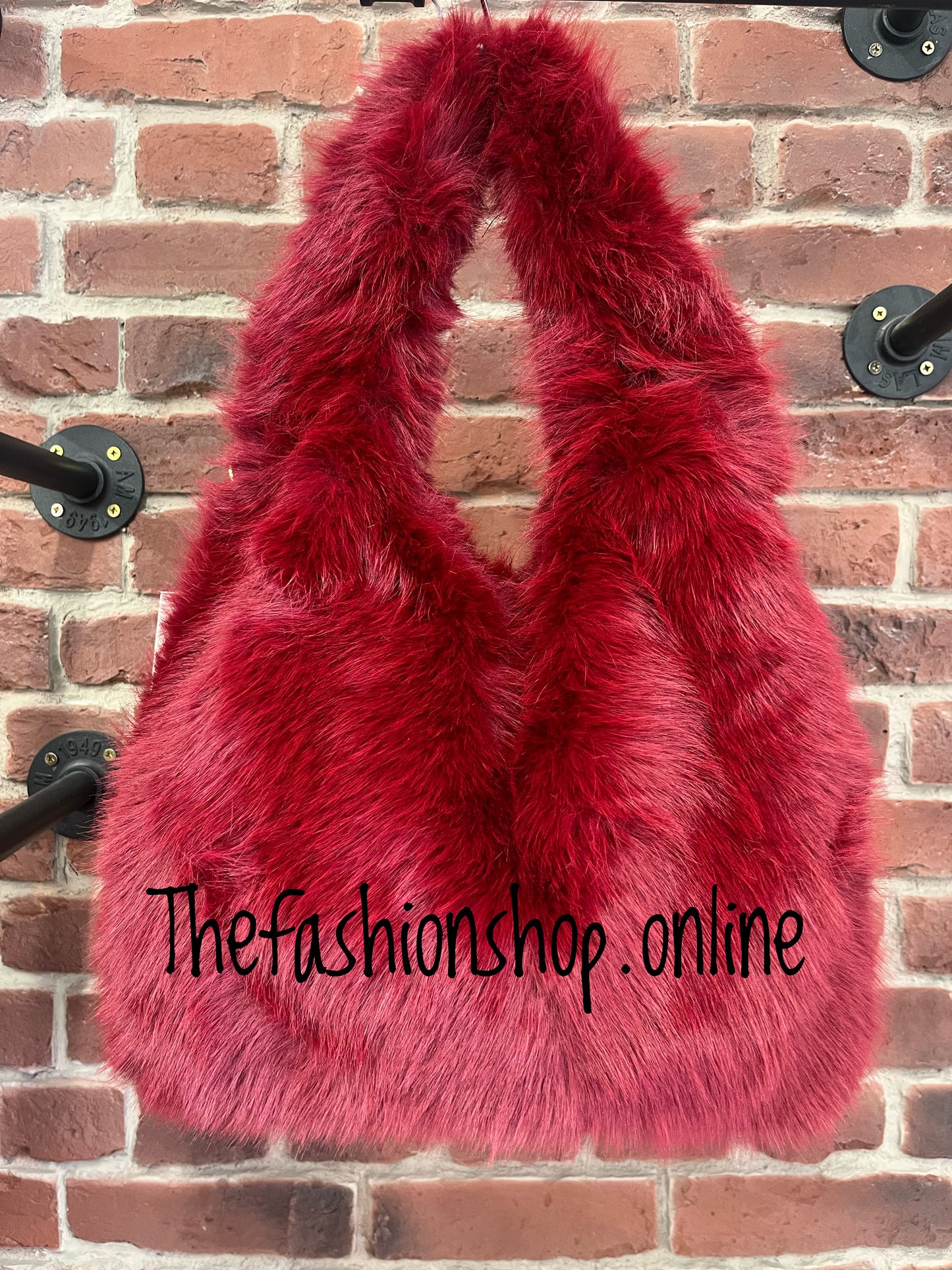 Harlow wine faux fur shoulder bag