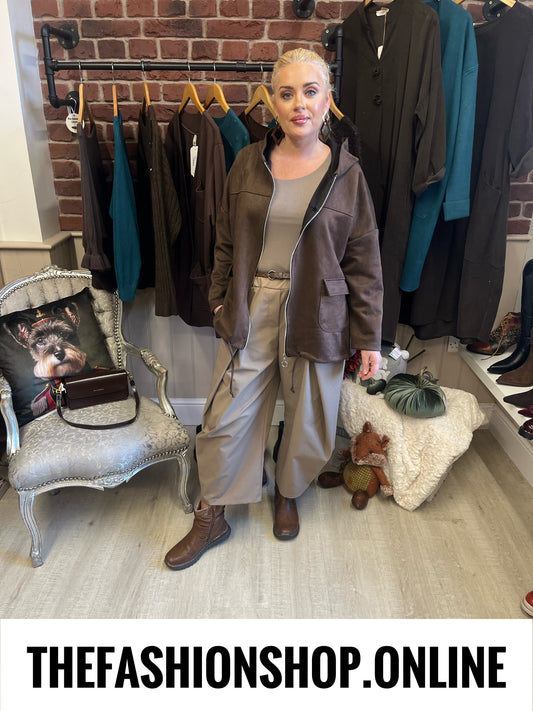 Darcie brown faux suede hooded jacket 14-20