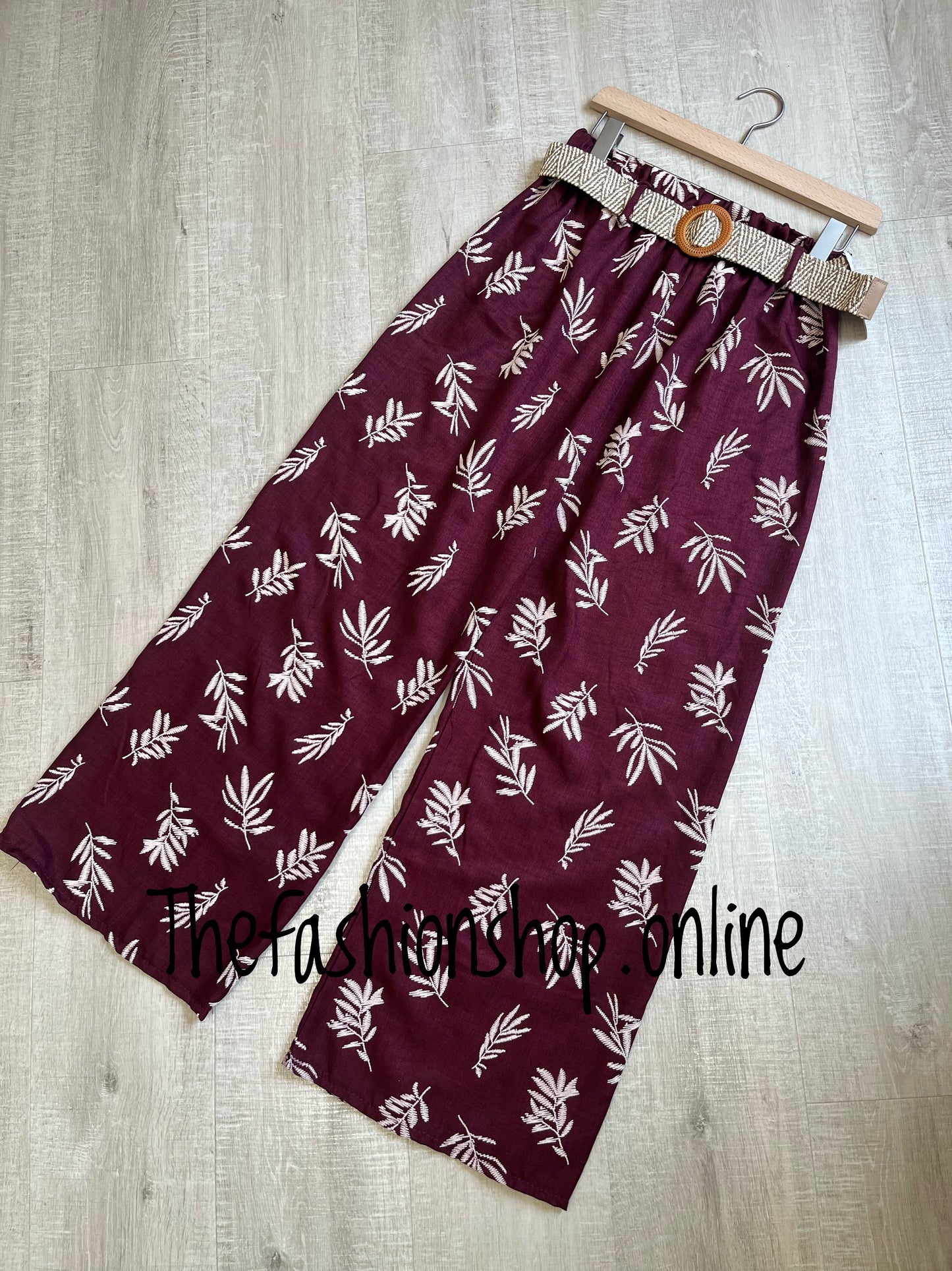 Athena wine printed linen mix trousers with belt 8-16