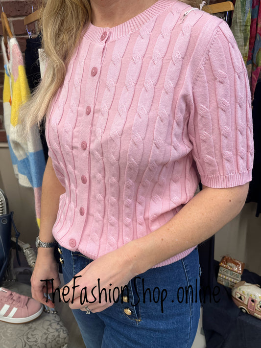 Jasmine pink cable knit button top 8-16