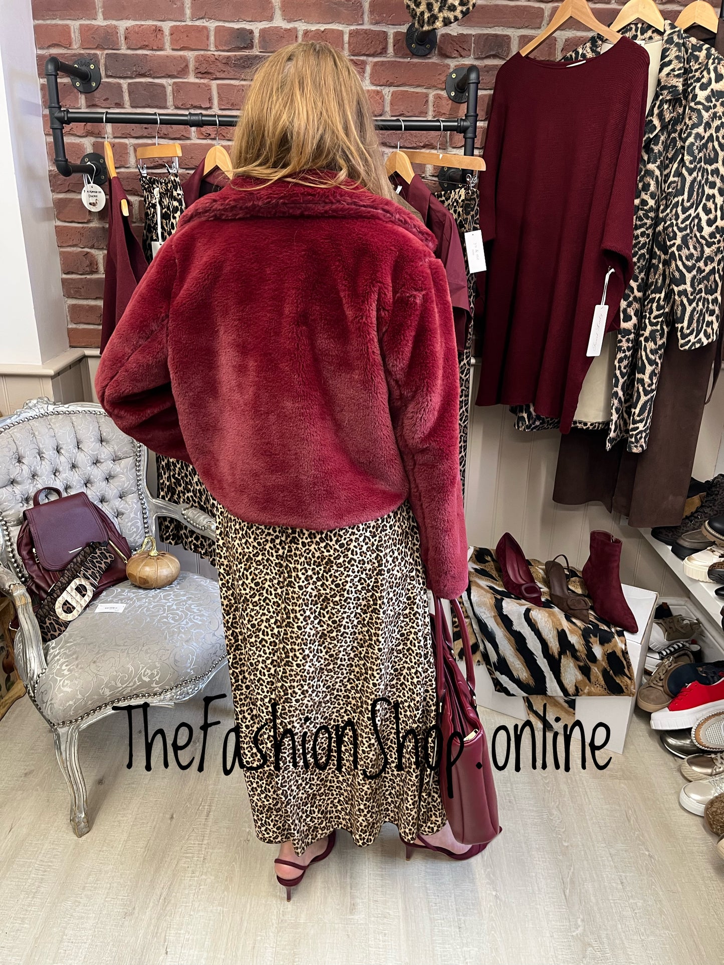 Casey wine faux fur jacket 8-12