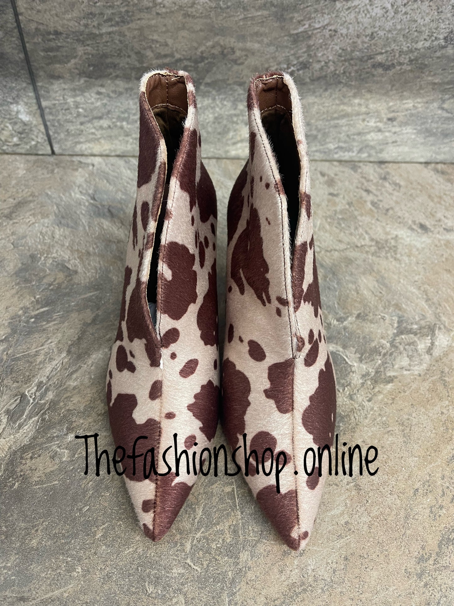Saskia cow print heeled ankle boots sizes 3-8 (36-41)