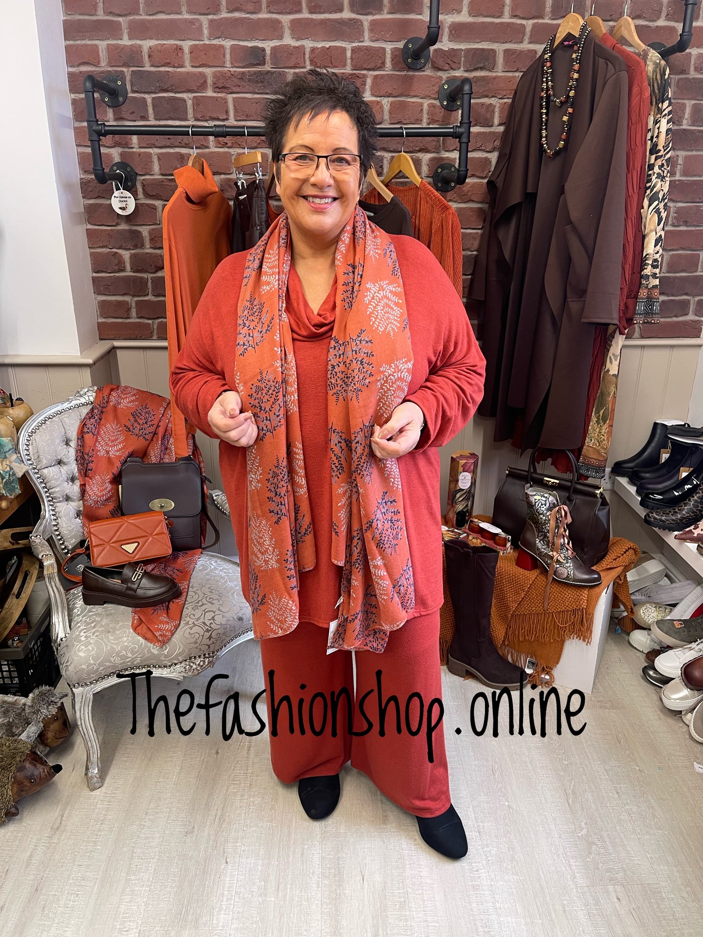 Autumn Branches in Rust Scarf