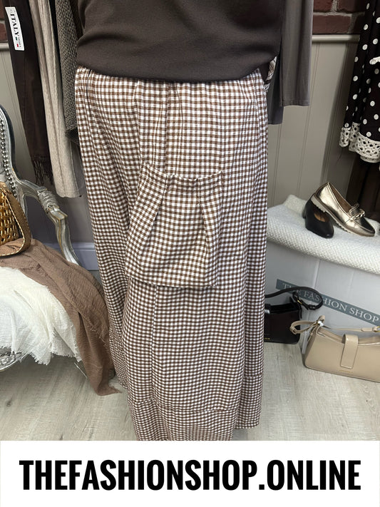 Imogen brown gingham wide leg trousers 10-18