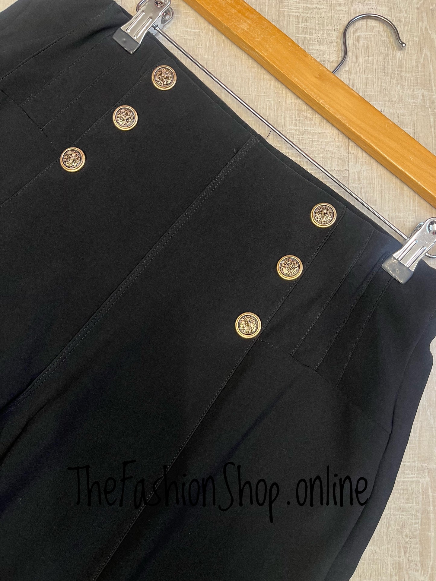 Emmy black slim leg button trousers sizes 12, 14, 16, 18, 20