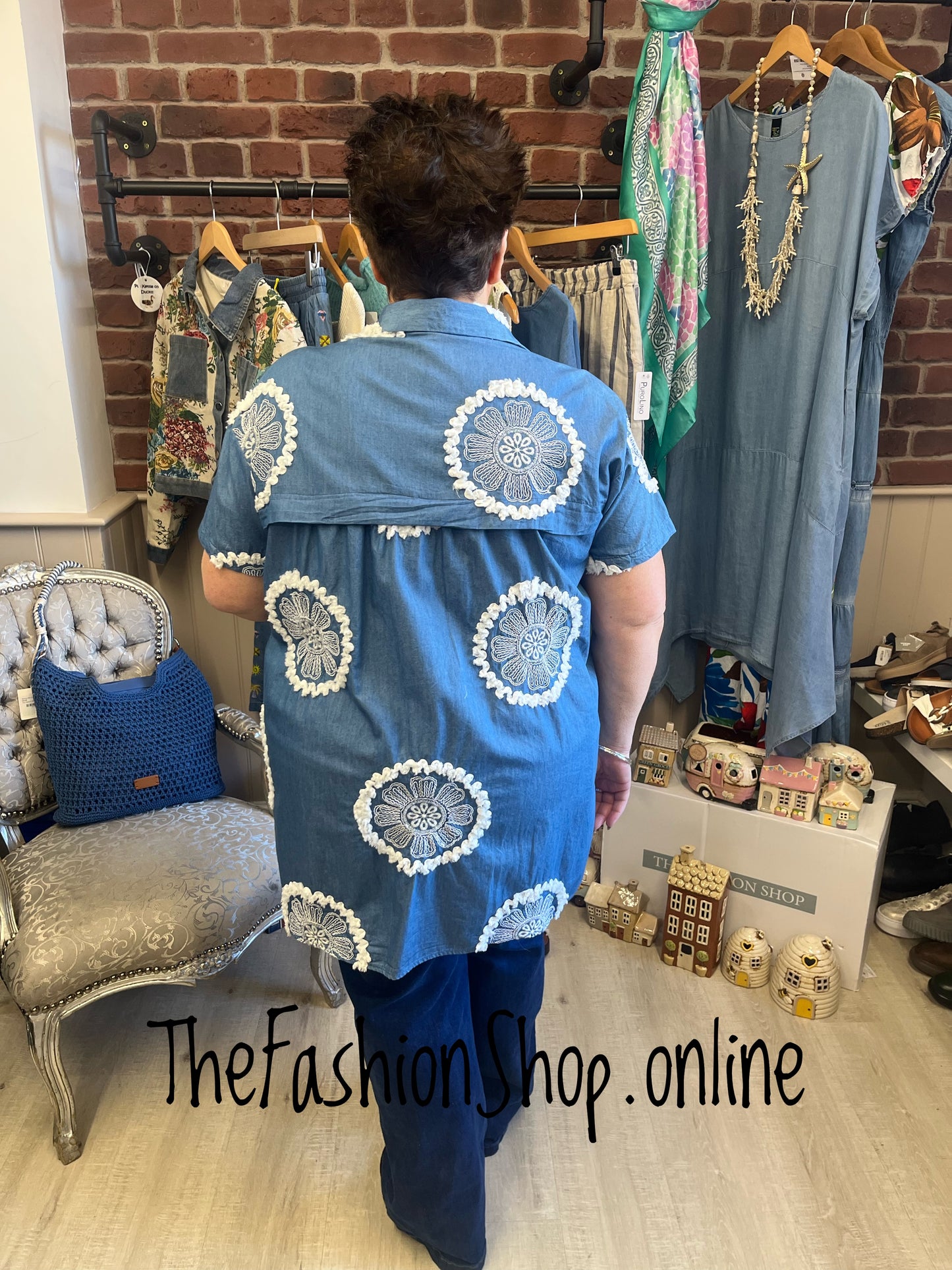 Fly Out denim shirt with embroidered detail 14-20