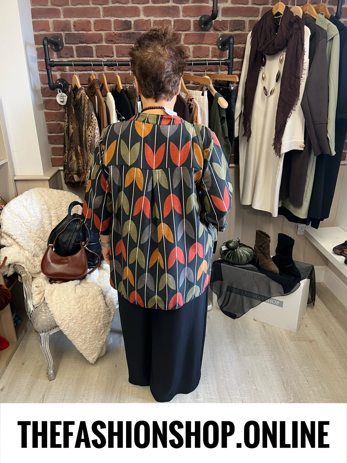 Lorena olive and rust print tunic 14-20