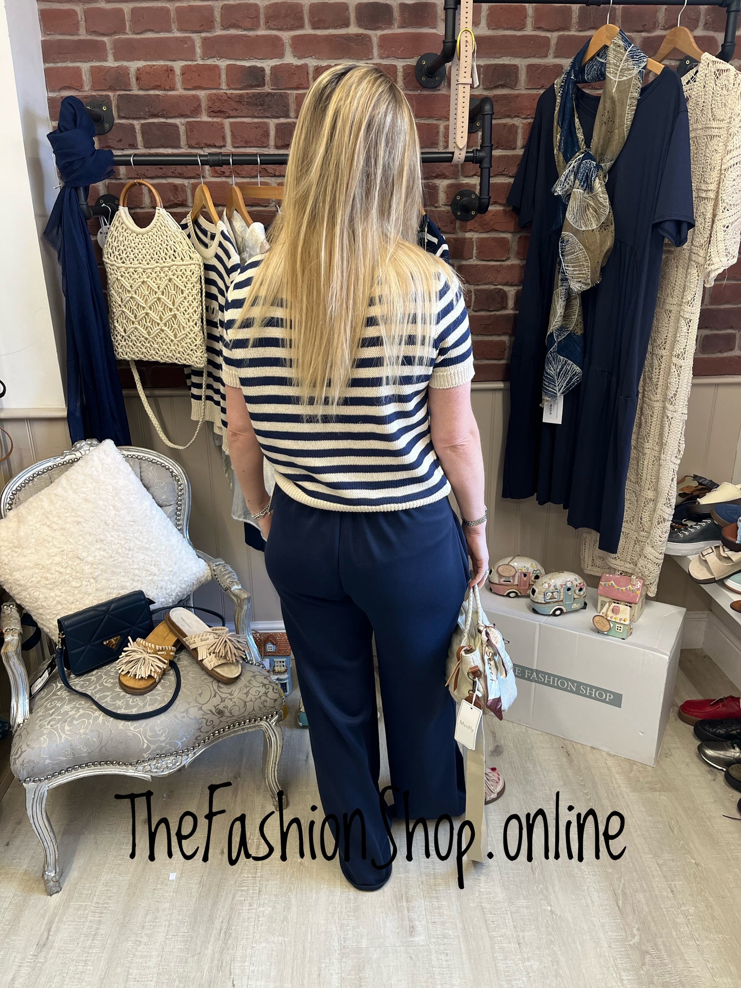 Anya navy and beige striped knitted top 8-14