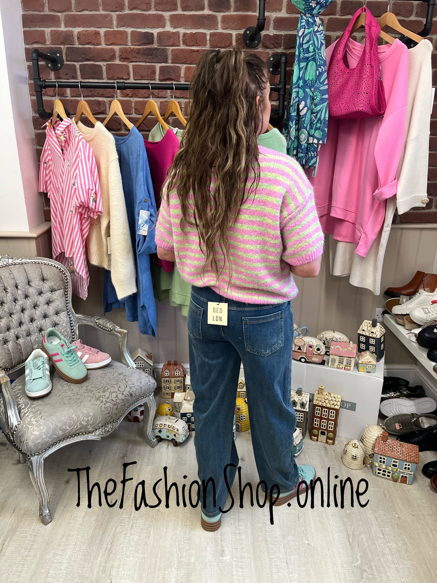 Lola pink and green wool mix knitted top 8-14