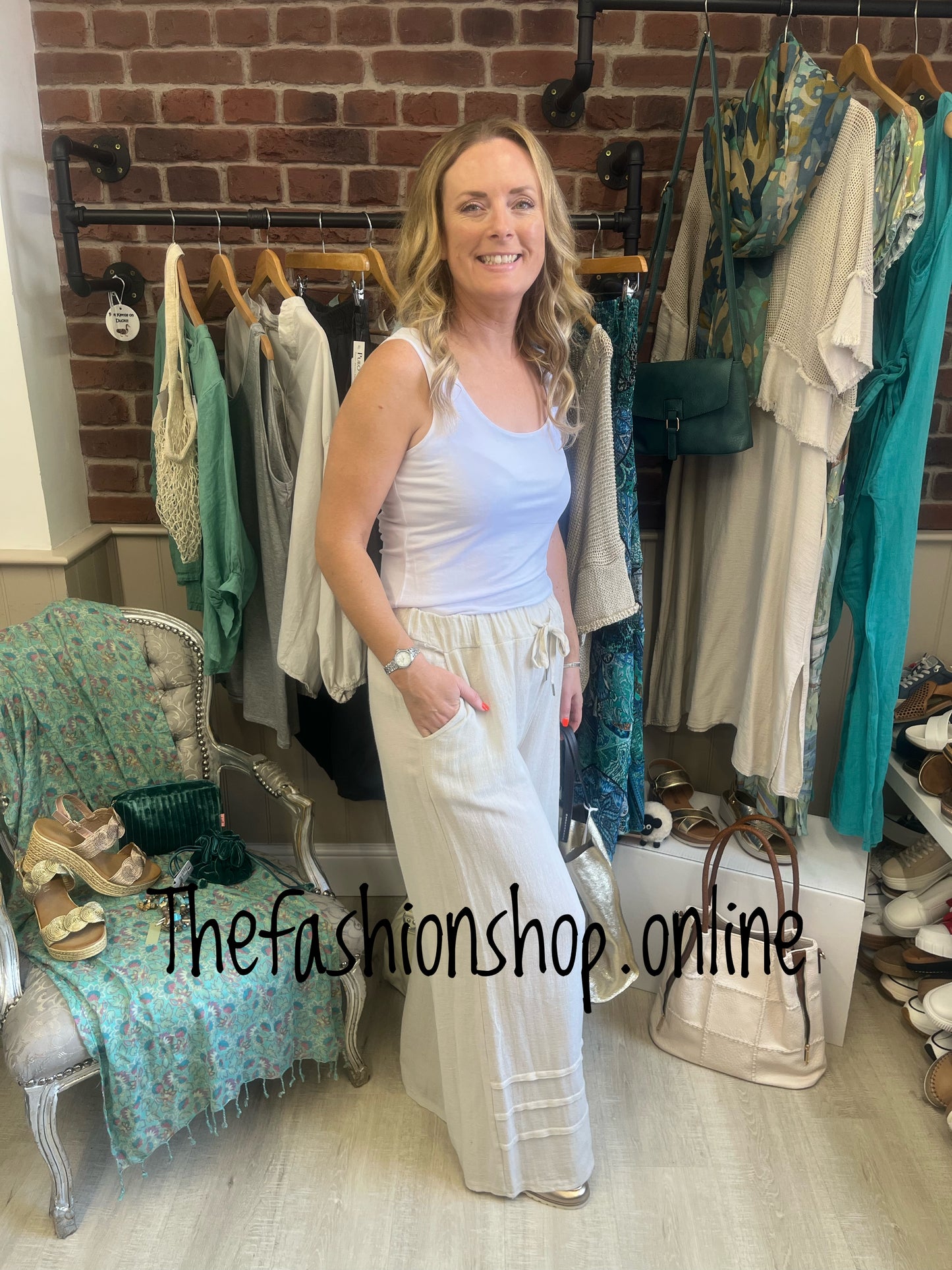 Tanya cream linen mix trousers 10-16