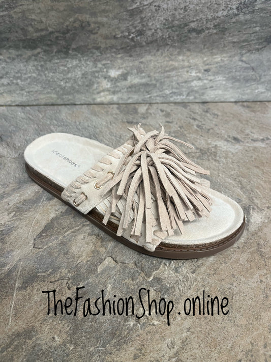 Jasmine beige boho tassel sandals sizes 3-8 (36-41)