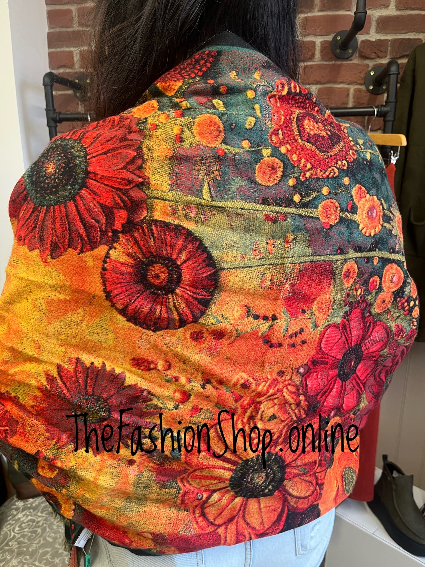 Premium Burnt Orange Floral Pashmina Scarf
