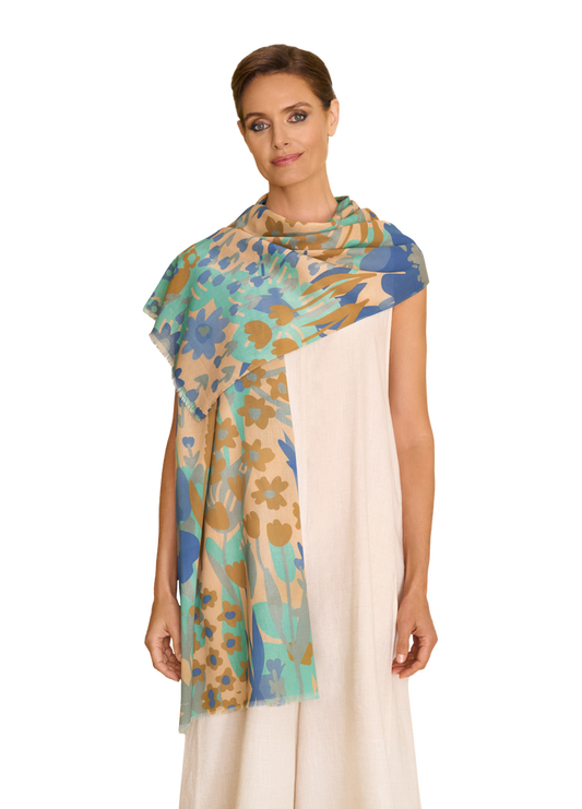 Powder Springtime Floral Scarf Denim