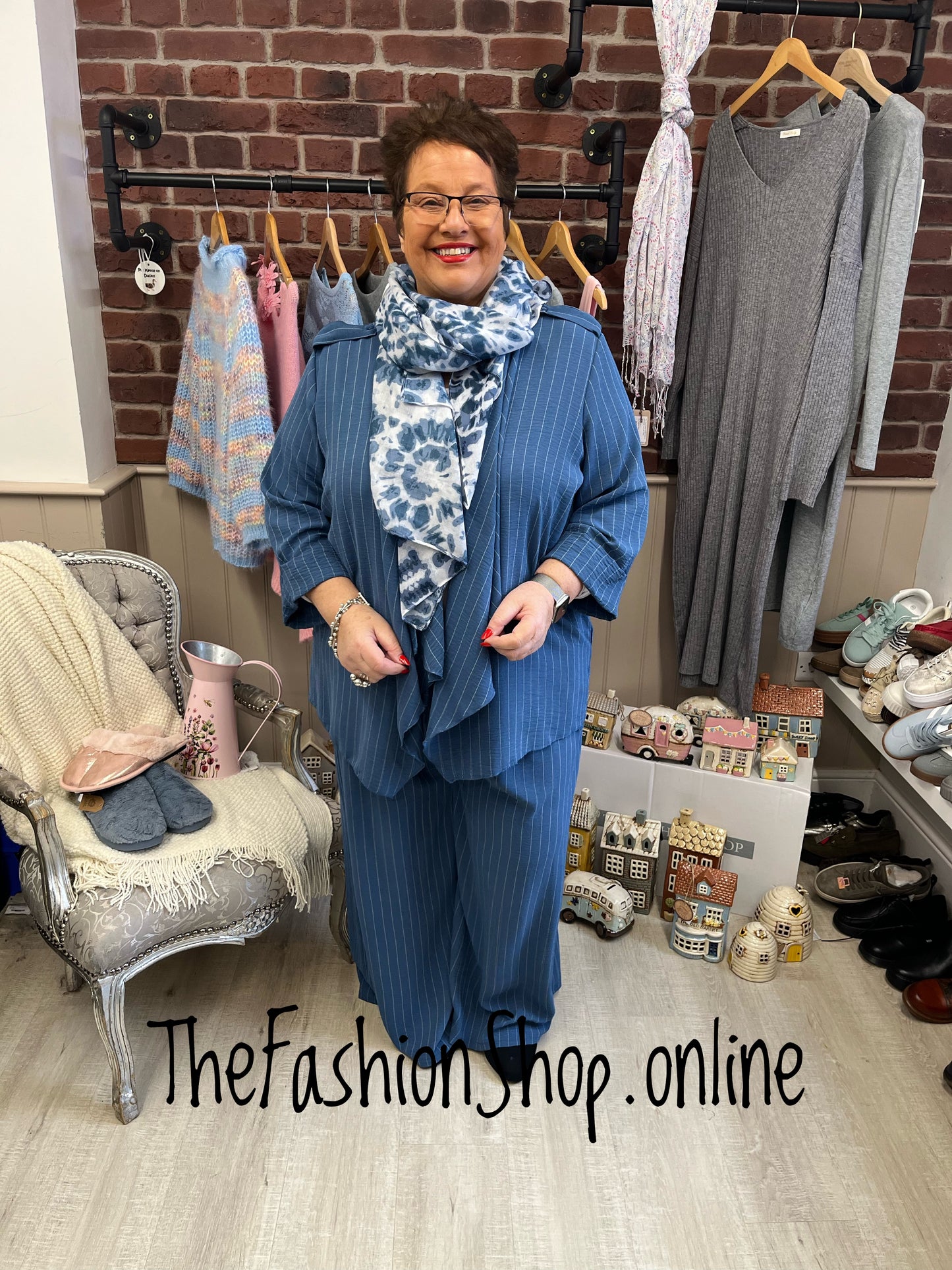 Chloe denim blue striped wide leg trousers 12-22