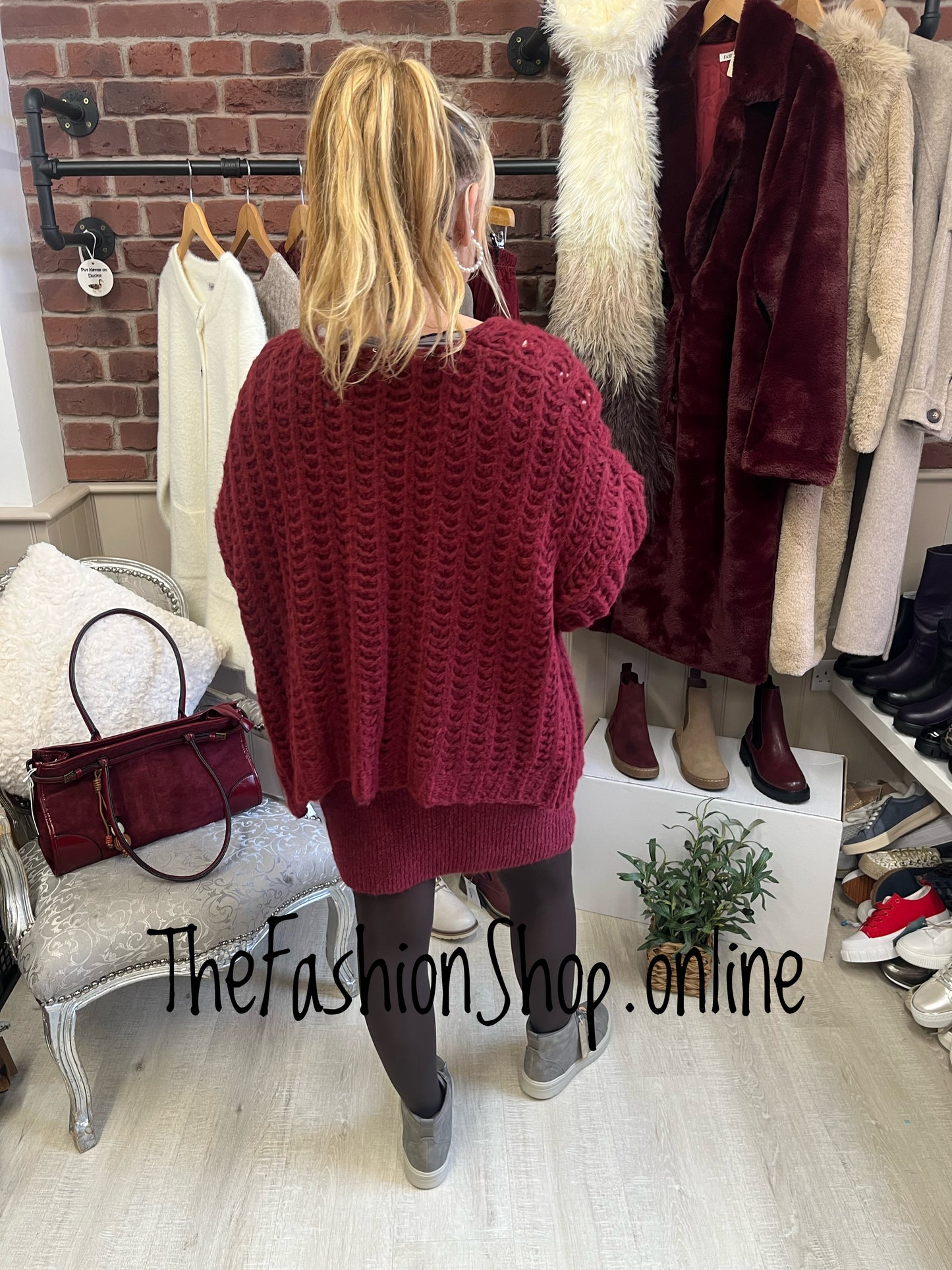 Olivia wine wool mix chunky cardigan 8-16