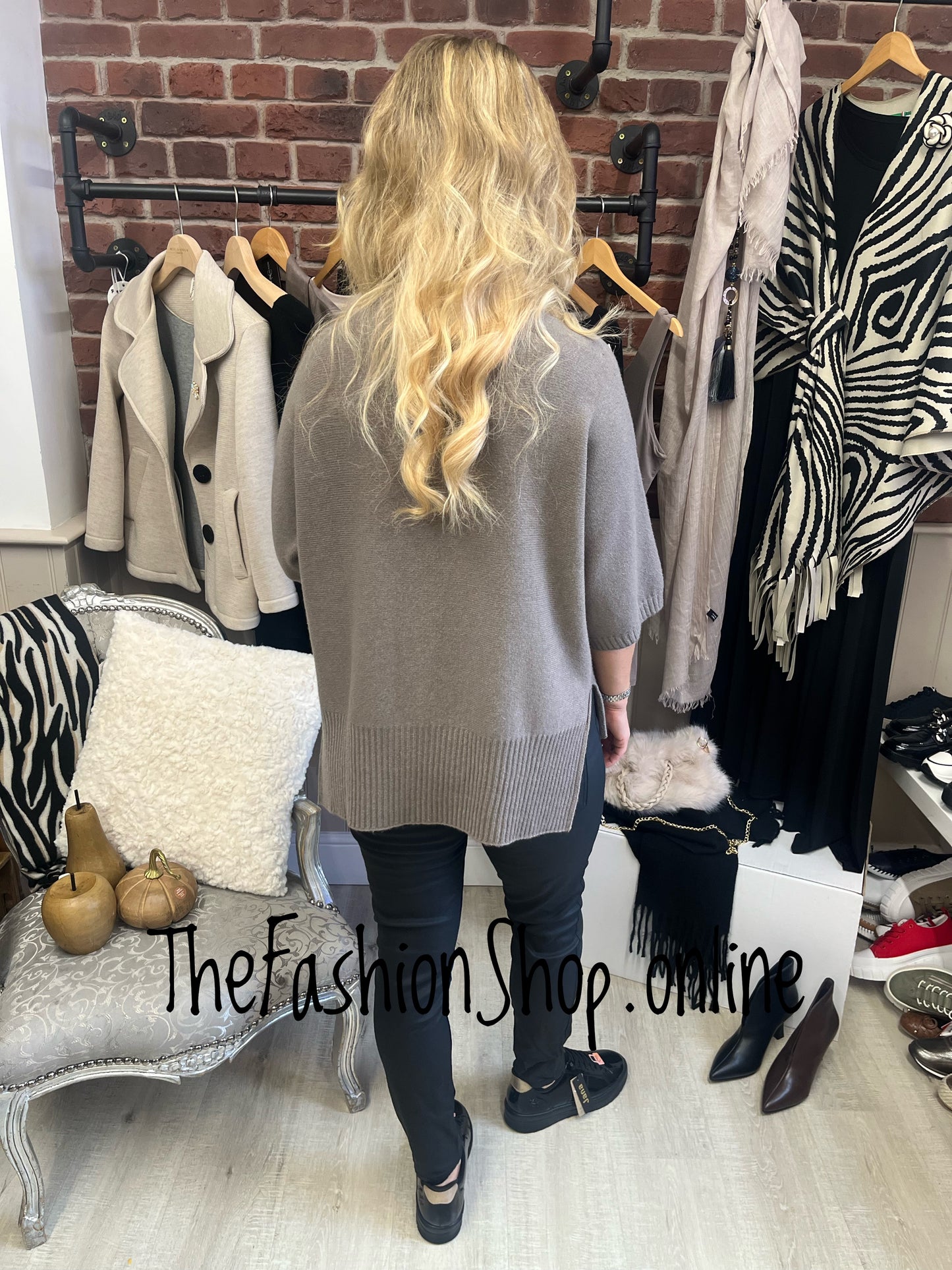 Erika taupe high low jumper 10-16