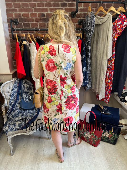 Tia red flowers and lemons shift dress 8-14