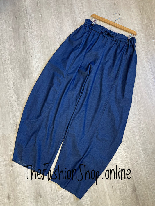 Michelle soft denim navy wide leg trousers 14-24