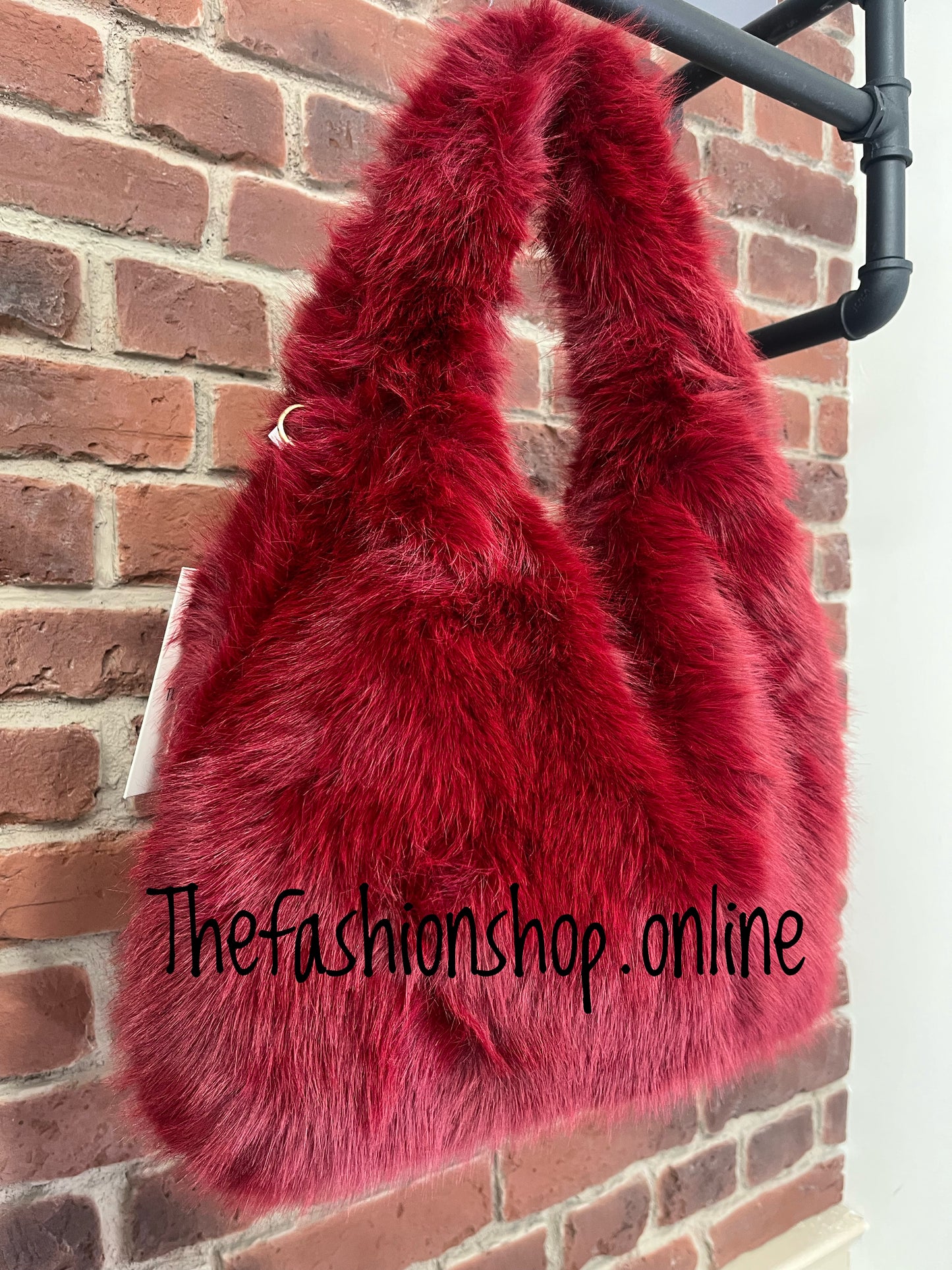 Harlow wine faux fur shoulder bag