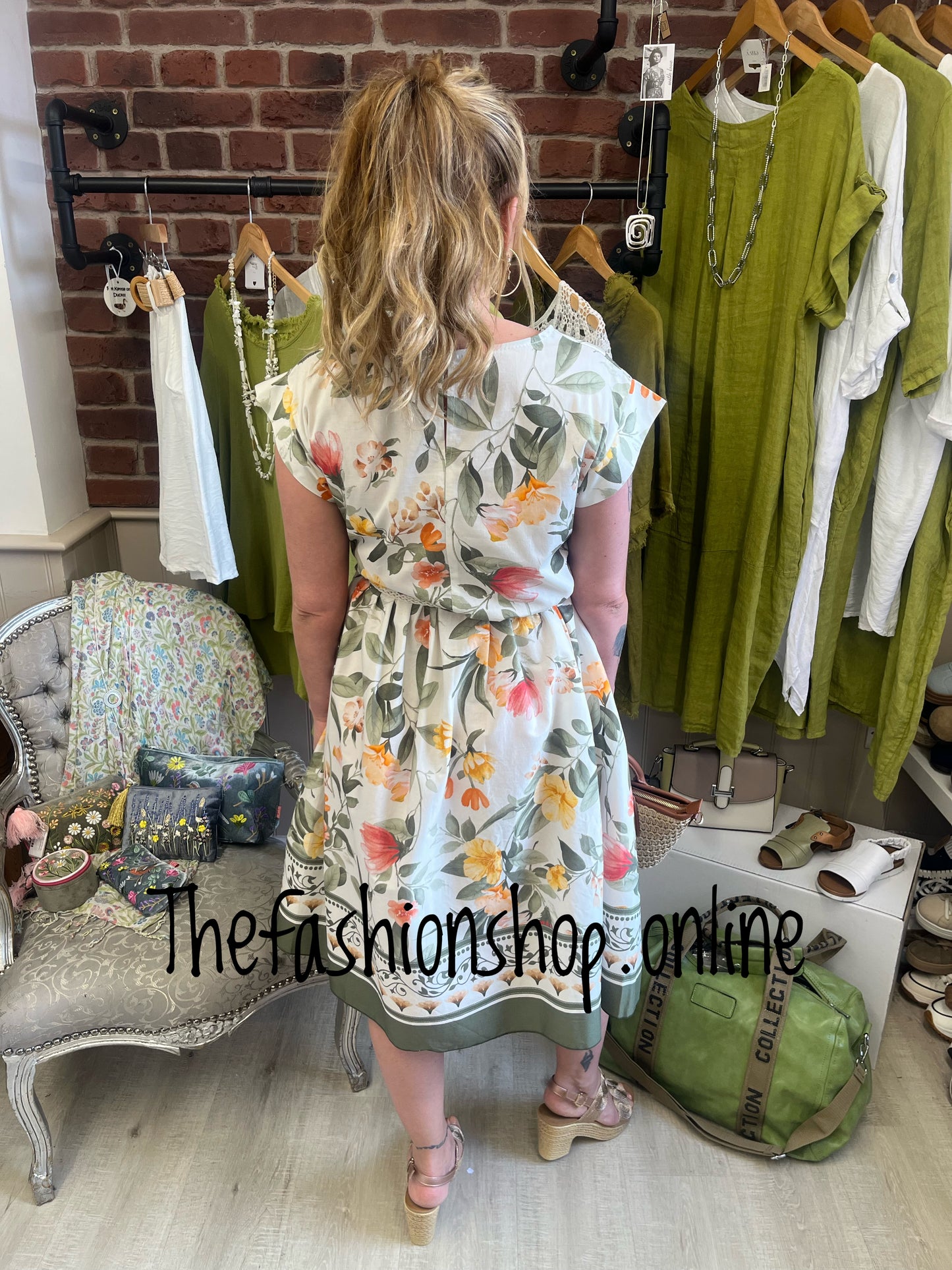 Florence cream floral dress with border 8-12