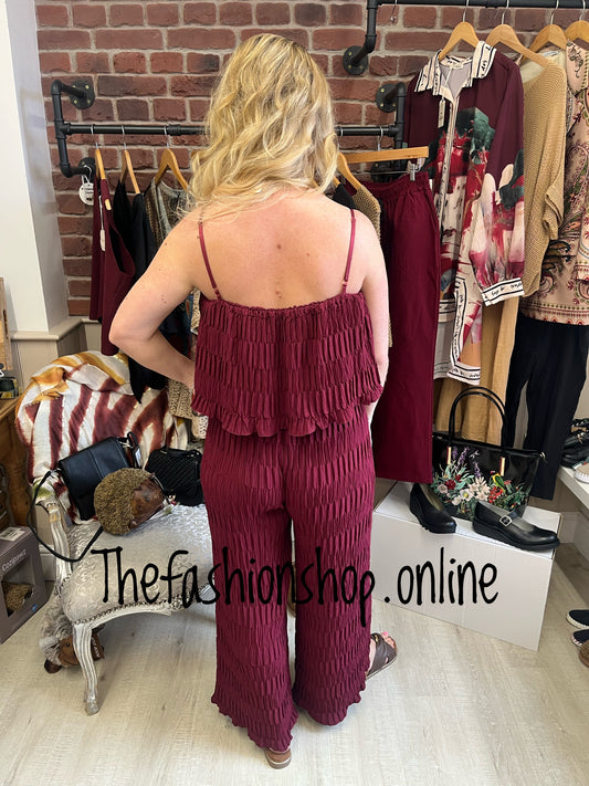 Hannah wine pin tuck jumpsuit 10-14