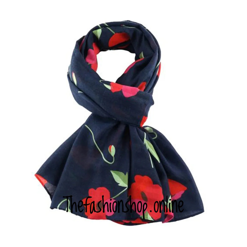 Lua navy poppy scarf
