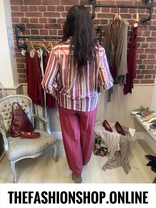 Payton mulberry striped high low blouse 10-18