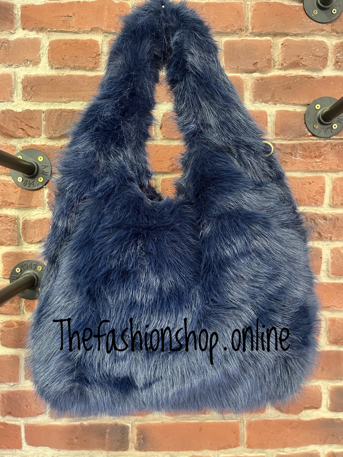 Harlow navy faux fur shoulder bag