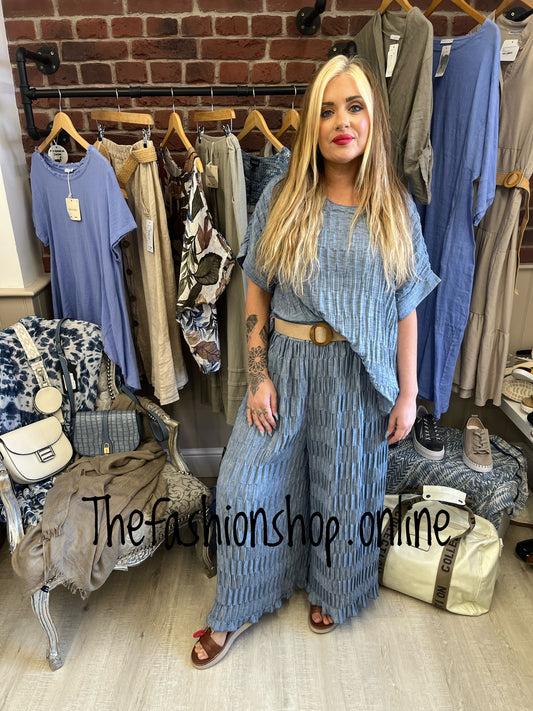 Hannah denim blue pin tuck trousers with belt 10-16