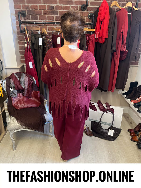 Rosalyn wine wool mix tassel jumper 10-22