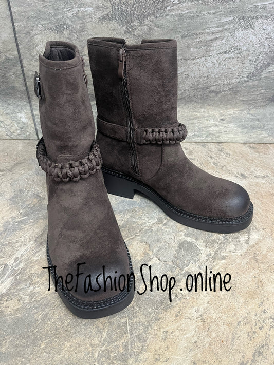 Nina brown faux suede biker boots sizes 3-8 (36-41)