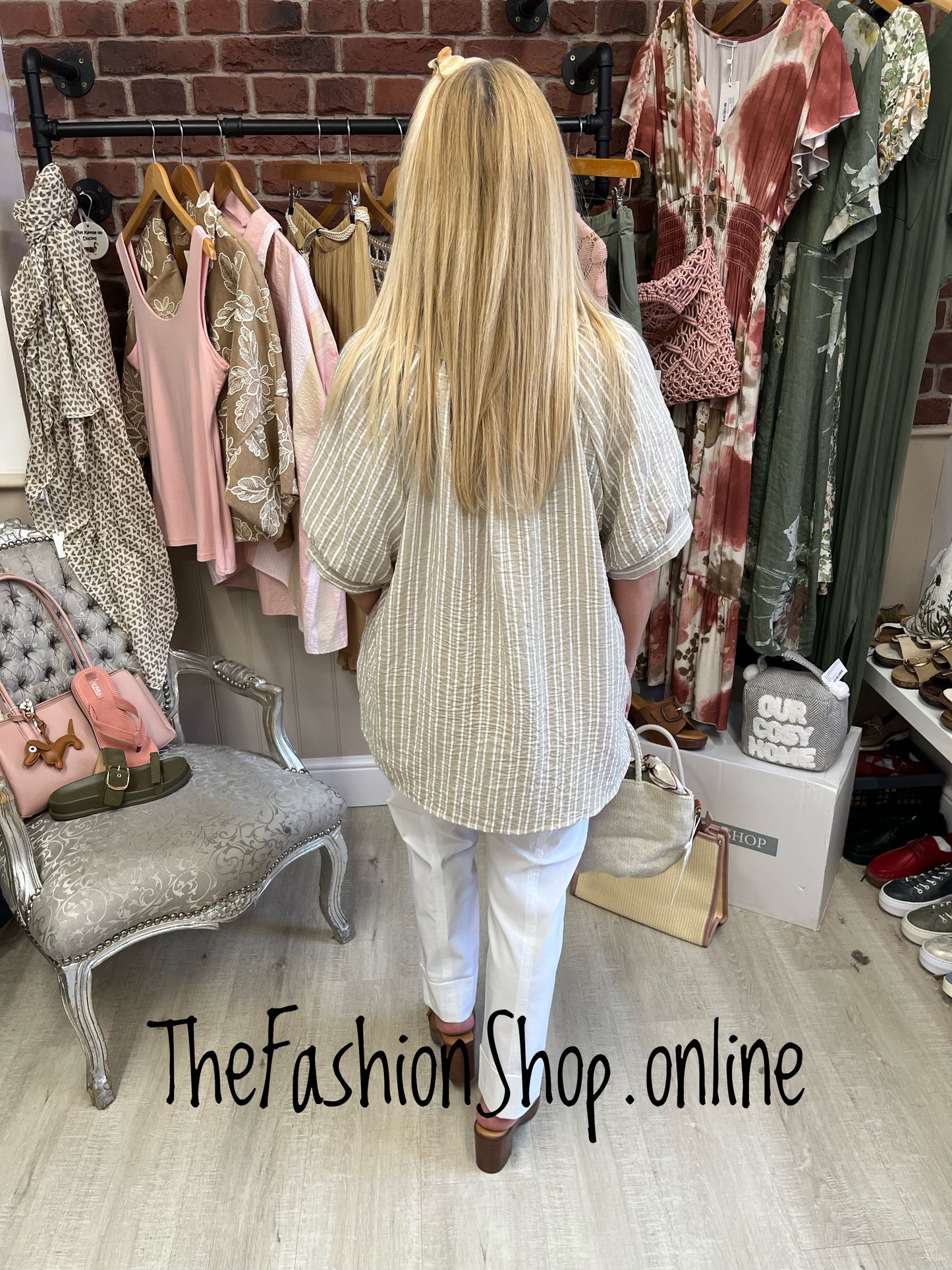 Jenna beige pinstripe top 10-16