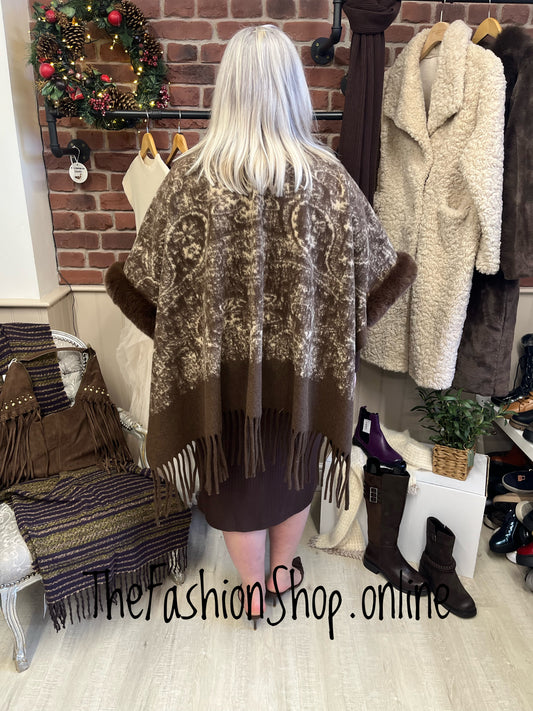Whitney brown faux fur cape - free size