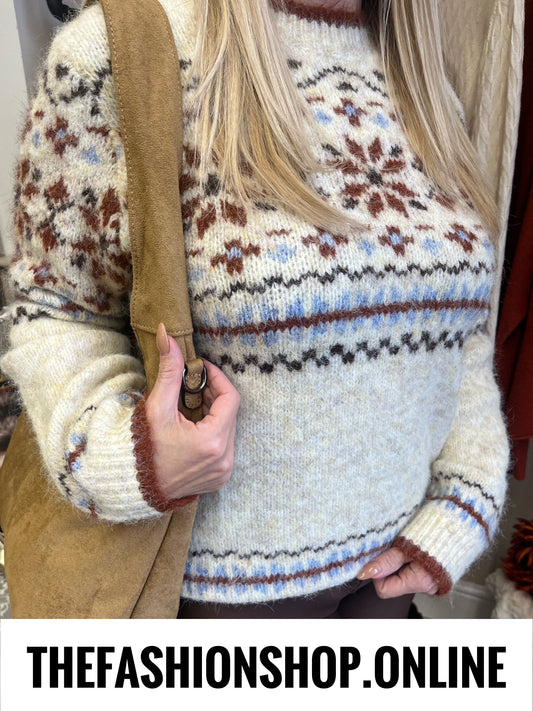 Terri beige Fair Isle wool mix jumper 10-16
