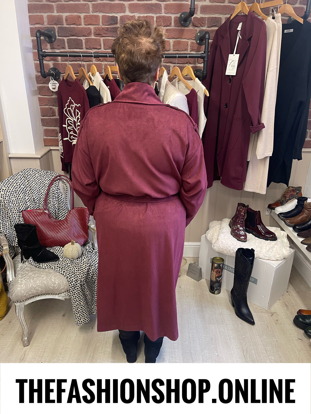 Lulu wine faux suede double breasted coat 14-20