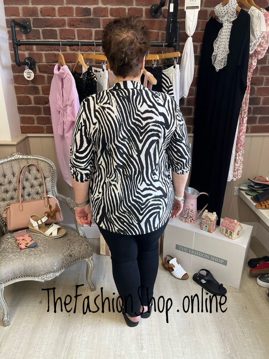 Jasmine black and white zebra print blouse 14-22
