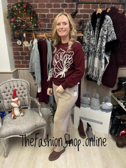 Rebecca wine embroidered jumper 8-12