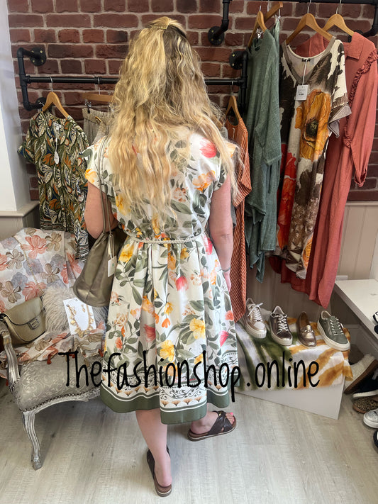 Florence cream floral dress with border 8-12