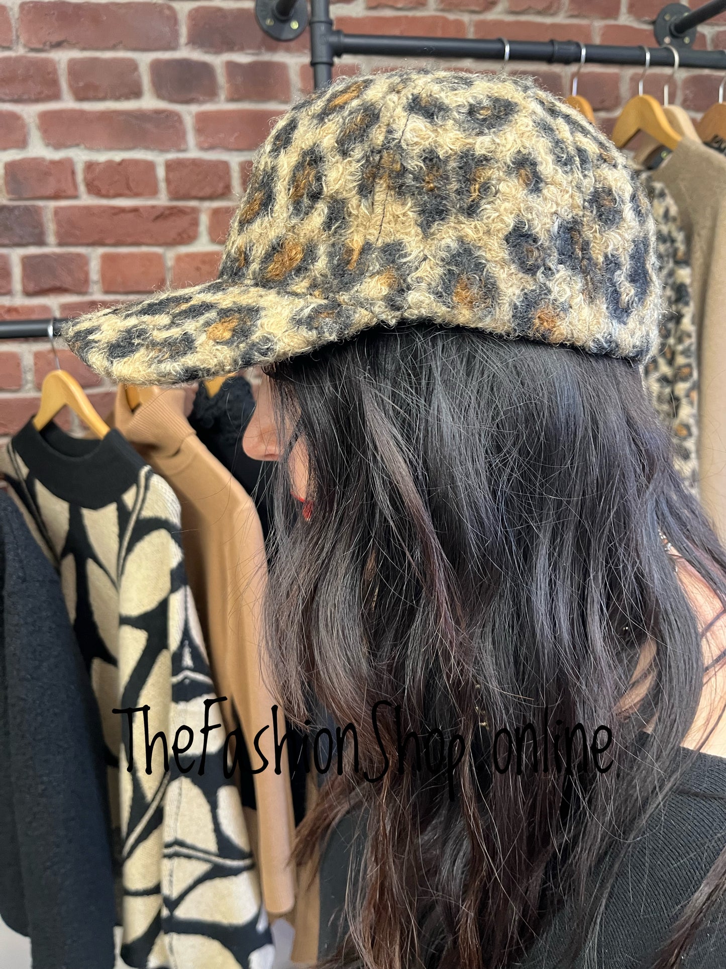 Leopard print boucle hat