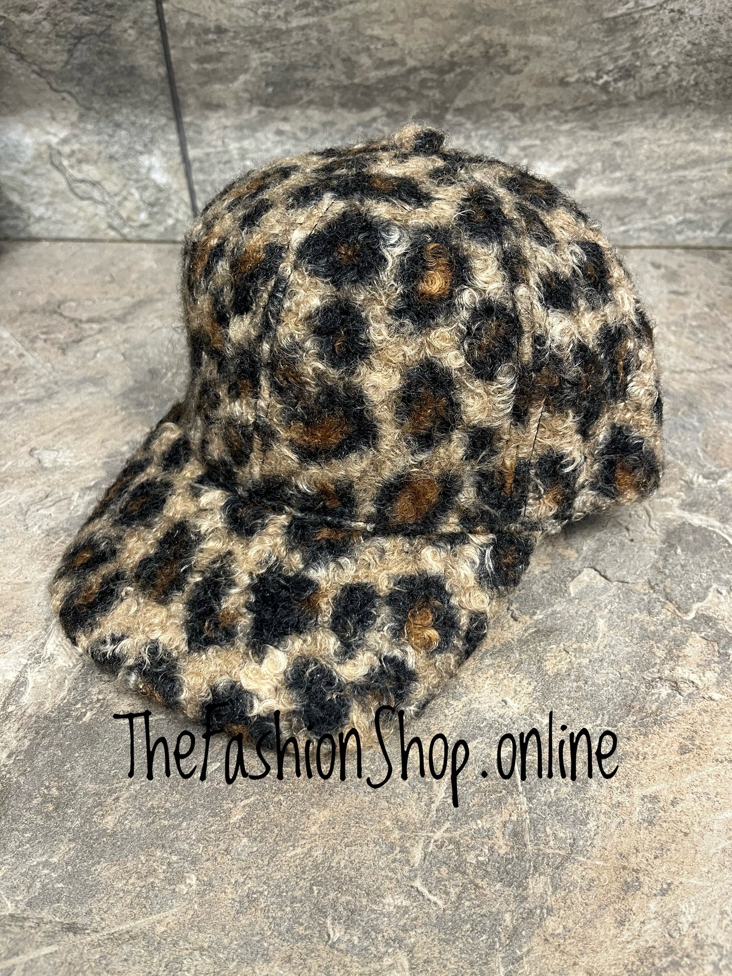 Leopard print boucle hat