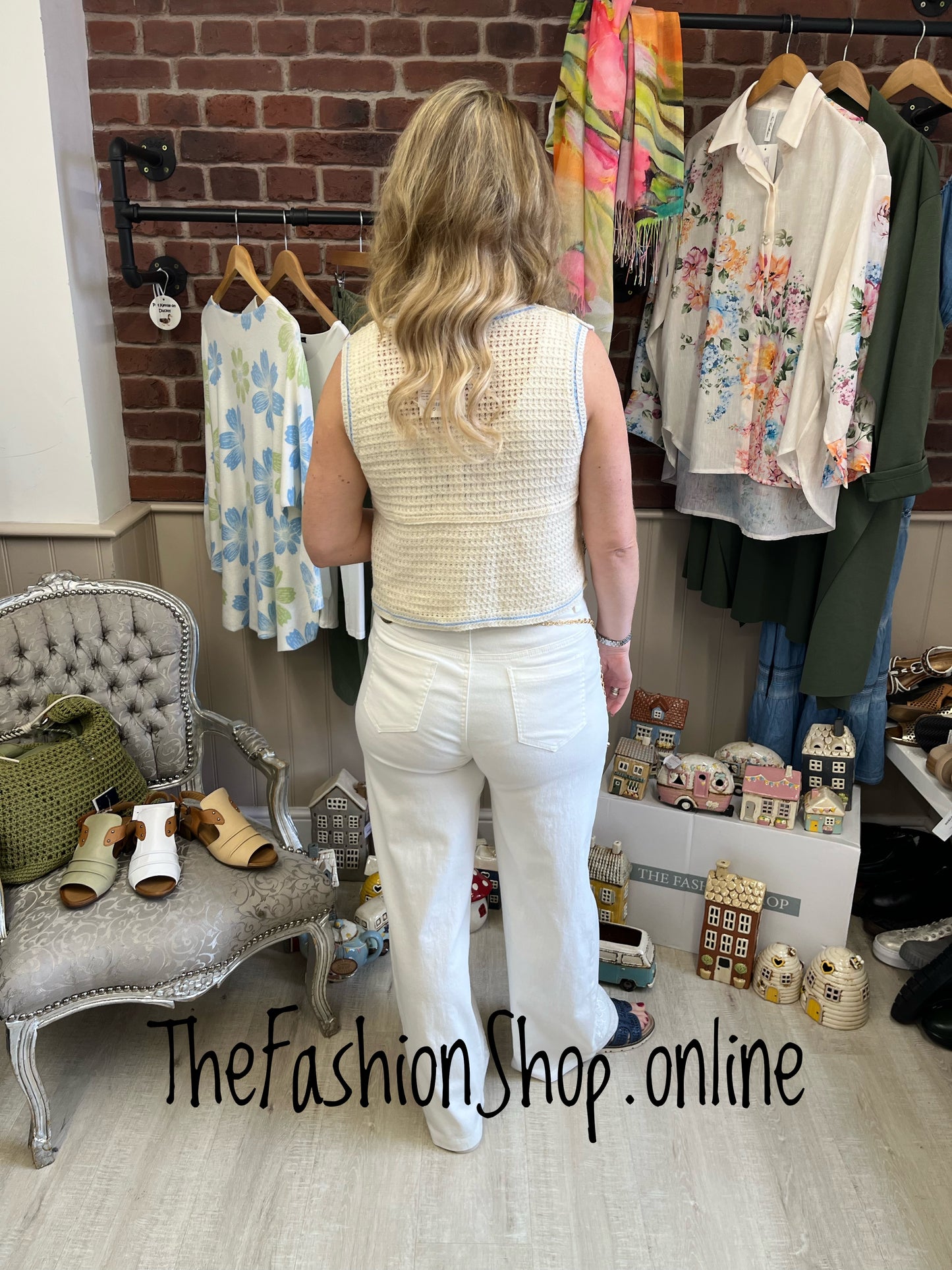 Margot blue and green crochet embellished waistcoat 8-12