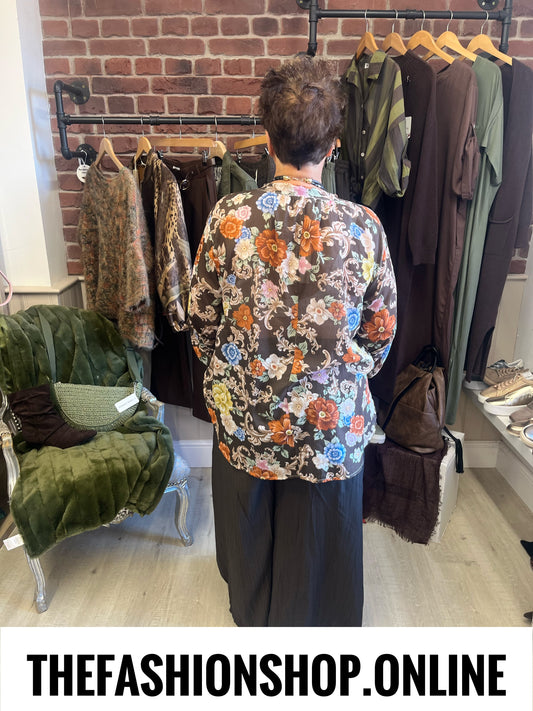 Evangeline brown floral blouse 10-18