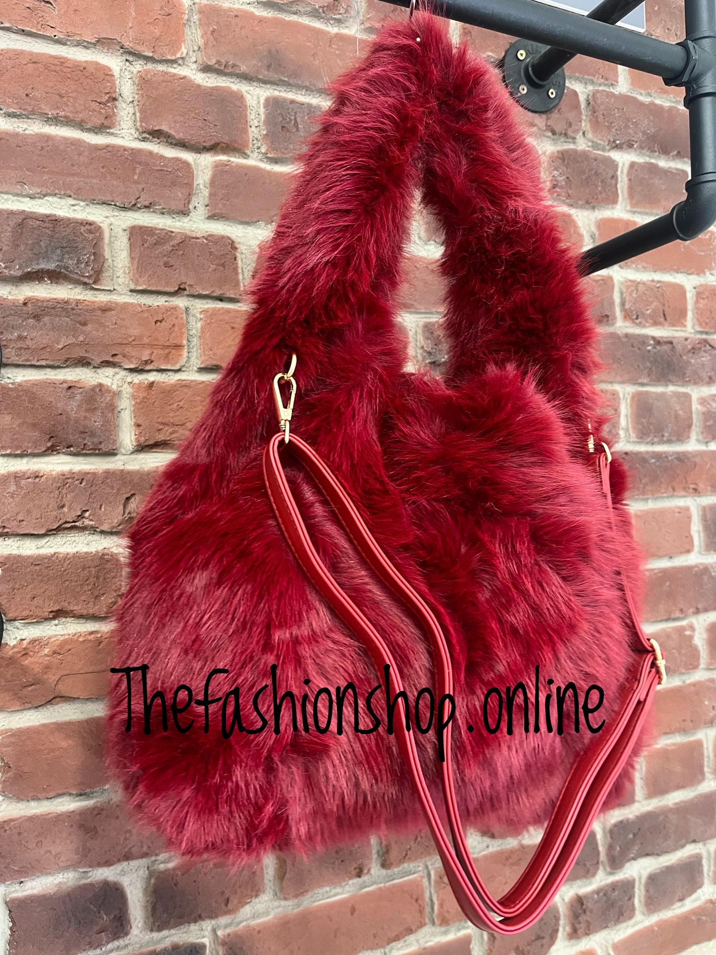 Harlow wine faux fur shoulder bag